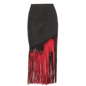 Tamara Mellon Fringe Goat Suede Leather Midi Skirt, Size 2, NWT, Retail $750